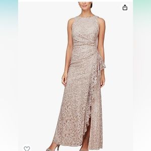 NWT Alex Evening Dress. Size 12. Color is Buff